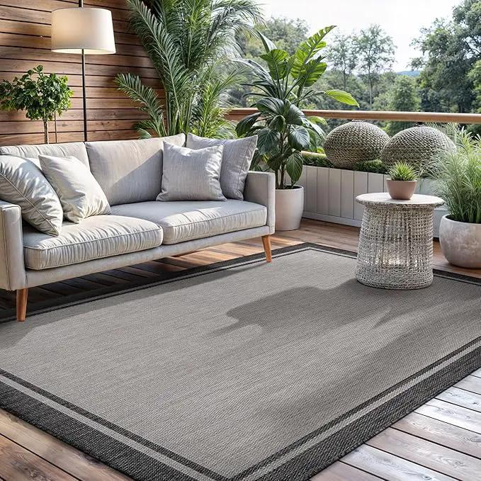 CAMILSON Indoor Outdoor Rug, 8x10 Bordered Gray Modern Area Rugs for Indoor and Outdoor Patios, Kitchen and Hallway Mats, Washable Porch Deck Outside Carpet (Bordered Grey, 8 x 10) by GreenHaven Gardens