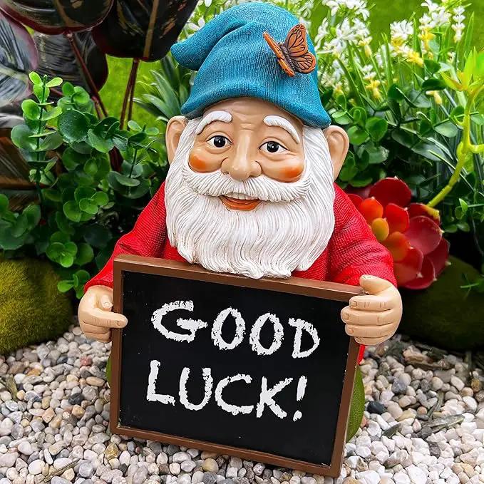 Mood Lab Garden Gnome with Chalkboard Sign - Funny Gnome Statue - 8.7 Inch Tall Lawn Figurine - for Outdoor & House Decor by GreenHaven Gardens