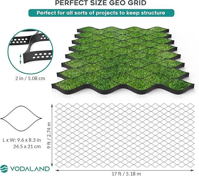 Vodaland - 2" GeoCell - 100% Permeable for Walking Paths, Patios and Erosion Control, Size 9 ft x 17 ft Black by GreenHaven Gardens