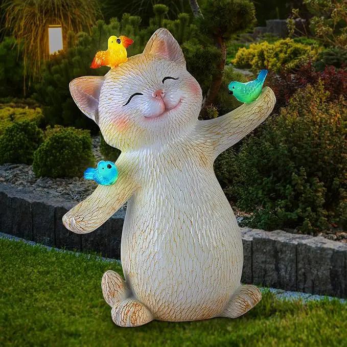 Cat Solar Light for Garden Decor - Outdoor Cat Figurines with Solar Lantern for Yard Patio Lawn Balcony Ornaments - Garden Gifts for Mothers Day, Grandma, Easter by GreenHaven Gardens
