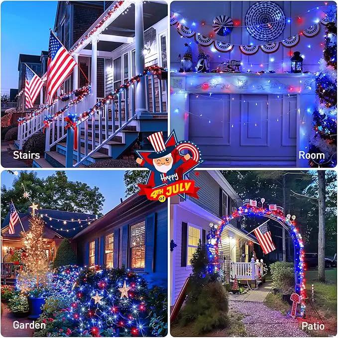 JMEXSUSS Red White & Blue Lights Clear Wire, 66 Ft 200 LED 4th of July Decorations String Lights Plug in, Christmas Lights for Independence Day Celebration Party Memorial Day Patriotic Holidays Decor by GreenHaven Gardens
