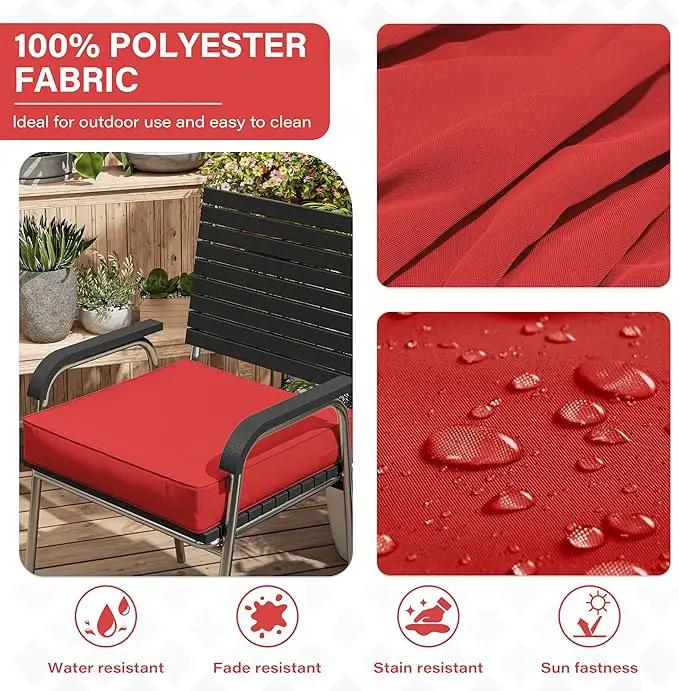 Patio Chair Cushions 19 X 19 X 4 Inch Waterproof Outdoor Seat Cushions for Patio Furniture, Outdoor Sofa Couch Pads with Ties & Handle, Set of 2, Red by GreenHaven Gardens