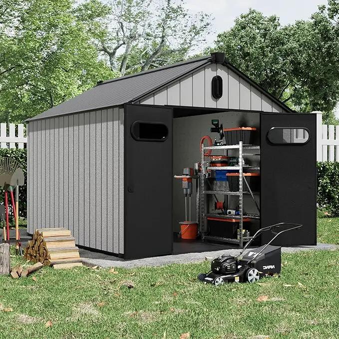Aoxun 10X8FT Outdoor Shed with Floor, Resin Storage Shed with Lockable Door, Garden Utility Tool Shed Storage House for Backyard, Patio, Lawn by GreenHaven Gardens