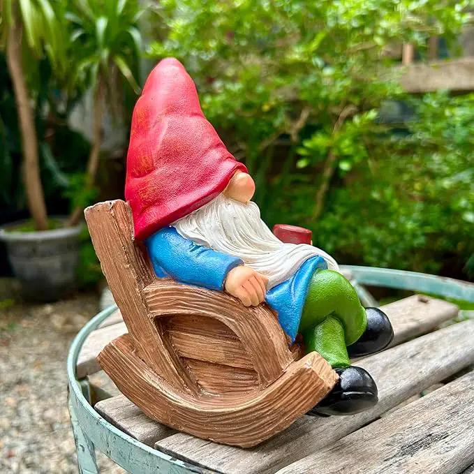 Drinking Coffee Faceless Garden Gnome Statue Decoration 7.1" Figurine Ornament for Indoor Outdoor Home Patio Yard Lawn by GreenHaven Gardens