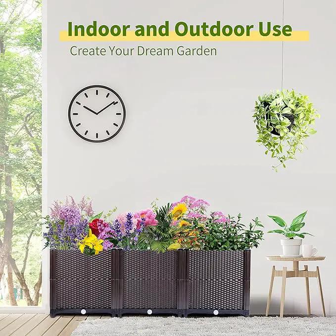 Emalie Deep Raised Garden Beds Large Plastic Planter Box with Drainage Plugs for Veggies Flowers Herbs Deep Root Plants Growing, 47.2" Lx15.7 Wx16.9 H Brown by GreenHaven Gardens