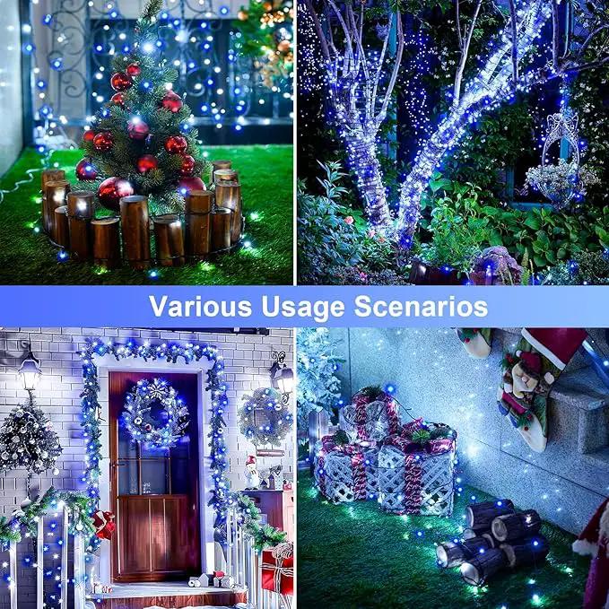 JMEXSUSS 2 Pack Blue and White Solar Christmas Lights, Total 400 LED 151FT Solar String Lights Outdoor Waterproof, 8 Modes Solar Light for Outside Tree Patio Christmas Decorations by GreenHaven Gardens