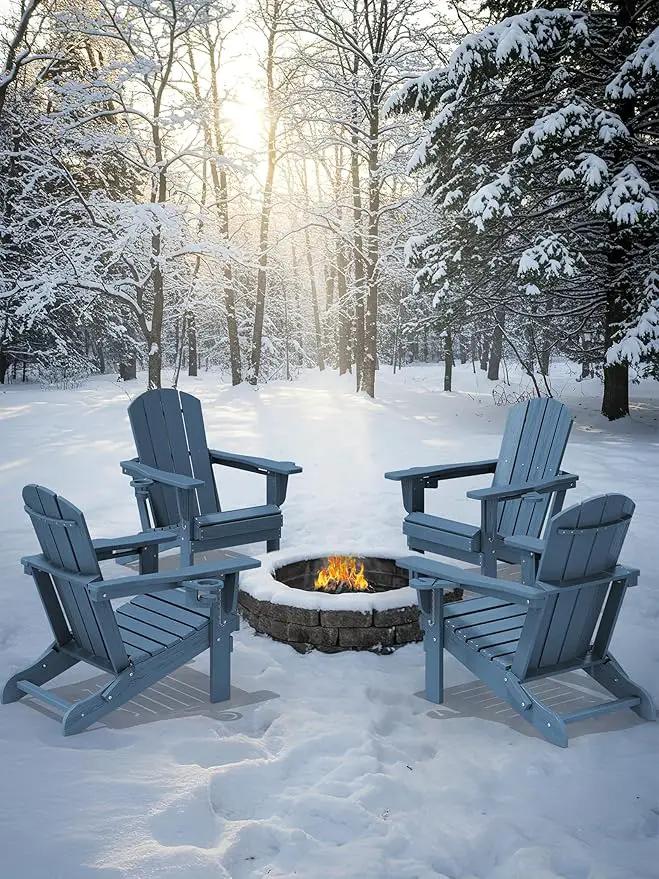 KINGYES Folding Adirondack Chair with Dual Cup Holders - HDPE All-Weather Outdoor Chairs, Wood-Like Patio Chair for Backyard, Camping, Pool & Fire Pit, Navy by GreenHaven Gardens