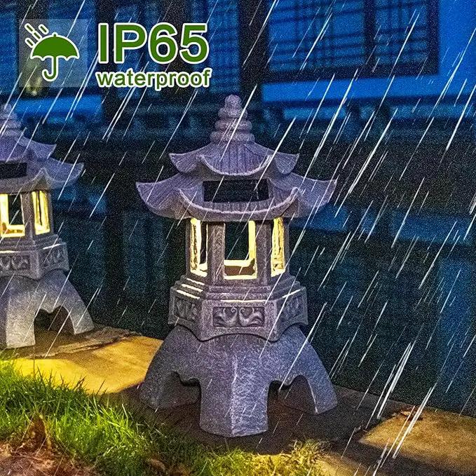 DIBIEECN 2 Pack Japanese Pagoda Garden Statues, Solar Lights for Patio Outdoor, Zen Landscape Lighting, Asian Outdoor Decor for Patio Yard Backyard, Gifts for Women Mom Grandmon by GreenHaven Gardens