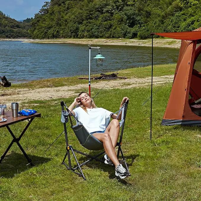 TIMBER RIDGE Hammock Camping Chair with Adjustable Backrest, Heavy Duty Folding Hammock Chair Supports 300lbs, Portable Hammock Chair for Camping, Travelling and Patio, Tan by GreenHaven Gardens