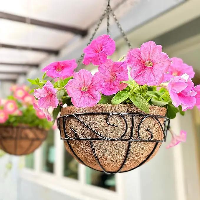 LaLaGreen Hanging Planter for Outdoor Plants (2 Pack, 12 Inch) Hanging Baskets with Coco Liner, Metal Wire Flower Basket Pots with Hook Hanger Balcony Porch Farmhouse Country Style Garden Decor by GreenHaven Gardens
