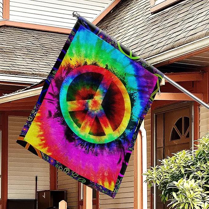 FLAGWIX Hippie Peace Flag, Boho Hippie Decoration Flags - House Flag 30x40, Decorations For Home, Outside - Peace Sign, Boho, Hippie Decor, Double Sided, Heavy Duty Canvas Flag Indoor Outdoor by GreenHaven Gardens