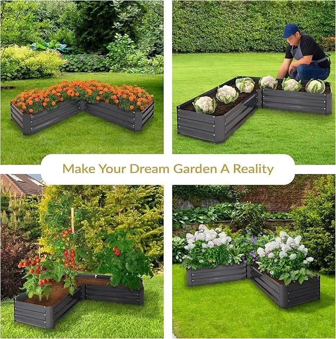 Sunnydaze 11.75" H Raised Metal Garden Bed - Galvanized Raised Garden Bed Outdoor for Vegetables and Flowers - Dark Gray - L-Shaped by GreenHaven Gardens