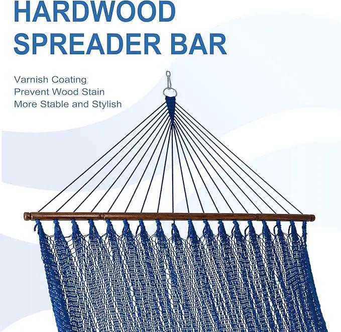 Lazy Daze Hammocks 10.5 FT Double 2 Person Caribbean Rope Hammock, Hand Woven Polyester Hammock with Spreader Bars, for Outside Outdoor Backyard Patio Poolside,450 LBS Capacity, Blue by GreenHaven Gardens
