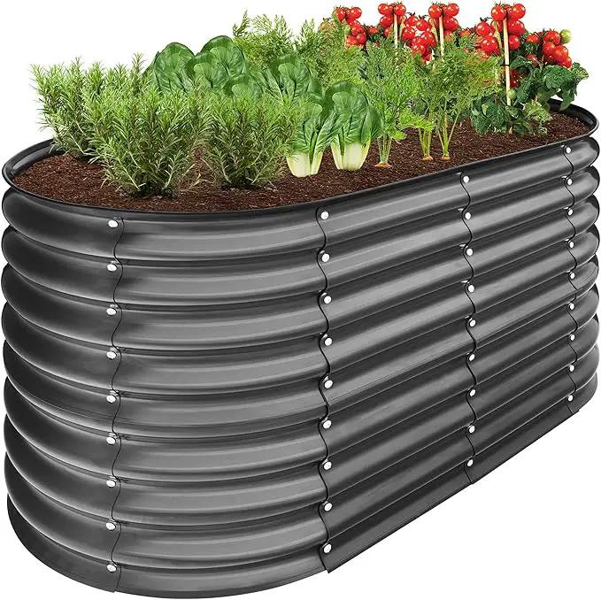 Best Choice Products 4x2x2ft Outdoor Metal Raised Garden Bed, Oval Deep Root Planter Box for Vegetables, Flowers, Herbs, and Succulents w/ 101 Gallon Capacity, Rubber Edge Guard - Charcoal by GreenHaven Gardens