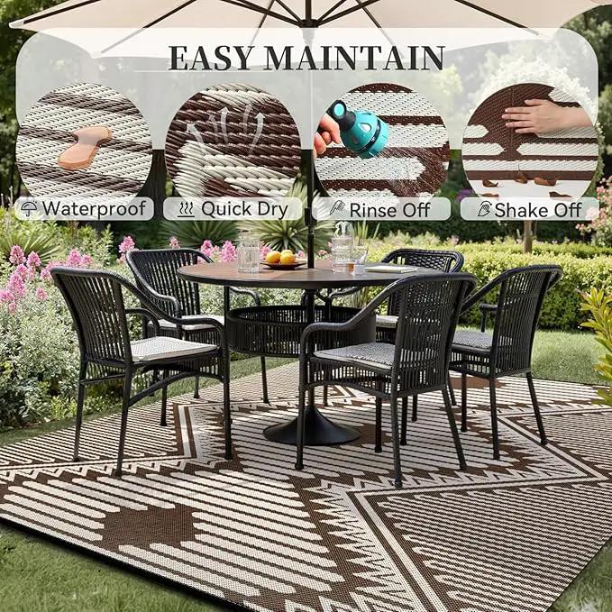 MontVoo Outdoor Rug-Waterproof Patio Rug Mat 5x8 Outdoor Carpet Mat Reversible Plastic Straw Outside Outdoor Rug for RV Camping Picnic Balcony Backyard Pool Deck Porch Modern Boho Beige Brown by GreenHaven Gardens