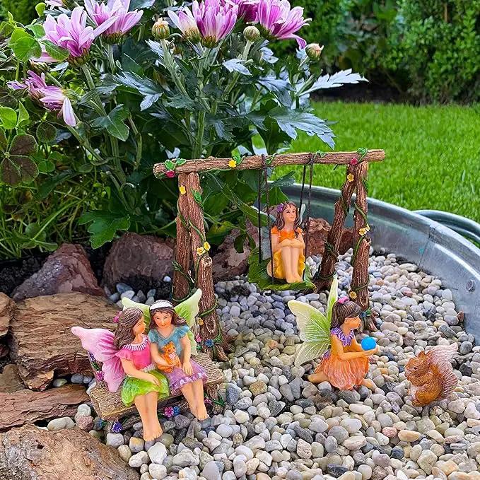 Mood Lab Fairy Garden - Accessories Kit with Miniature Figurines - Swing Set of 6 pcs - for Outdoor or House Decor by GreenHaven Gardens