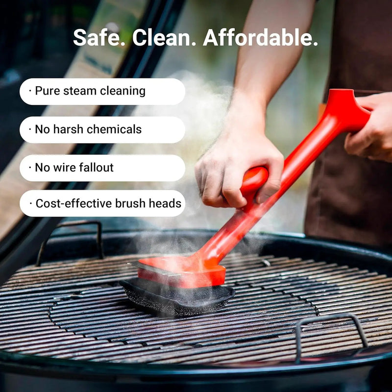 Grill Brush Bristle Free with 3 Replacement Brush Heads, Steam Grill Brush with Scraper, Non Metal Bristles for Cast Iron, Stainless-Steel Grates, Safe for Non-Stick Surface by GreenHaven Gardens