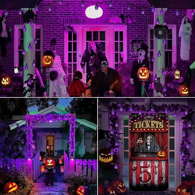 Solar Halloween Lights Outdoor, 13Ft Outdoor String Lights with 10 Flickering Flame Bulb, Waterproof Solar Powered Purple Halloween Lights LED Flame Lights for Halloween Decorations Yard Patio Garden by GreenHaven Gardens