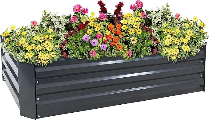 Sunnydaze 11.75" H Raised Metal Garden Bed - Galvanized Raised Garden Bed Outdoor for Vegetables and Flowers - Dark Gray - 4' x 2' Rectangle by GreenHaven Gardens