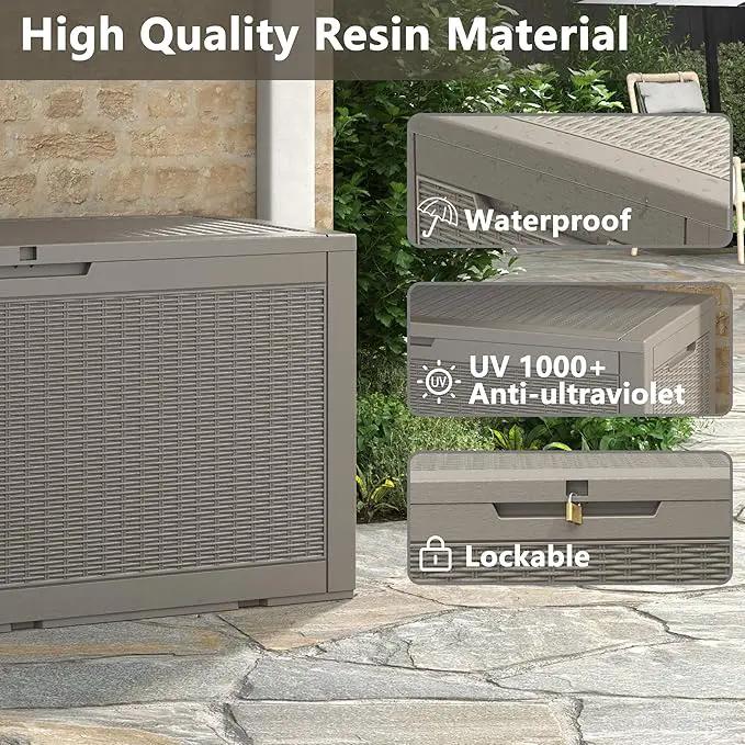 NUNU LAB 102 Gallon Large Waterproof Resin Deck Box, Lockable Outdoor Storage Box with Gas Lift, Patio Cushions, Garden Tools, Pool Supplies, Indoor Outdoor Storage Container, Grey by GreenHaven Gardens