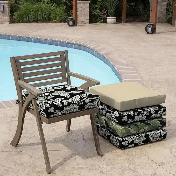 Arden Selections Outdoor Seat Cushion, 19 x 19, Rain-Proof, Fade Resistant 19 x 19, Ashland Black Jacobean (Pack of 4) by GreenHaven Gardens