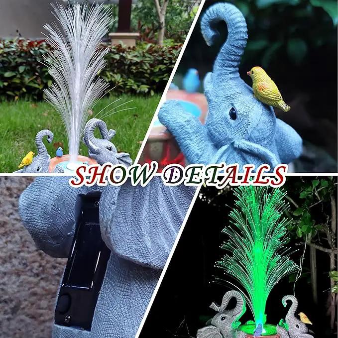 Elephant Statue Solar Garden Decor,Resin Elephant Statue and Colour Changing Optical Fiber Solar Lights,Outdoor Decor for Balcony, Garden, Patio, Yard, Lawn, Gifts for Mom Grandma by GreenHaven Gardens