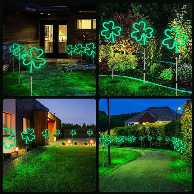 BlcTec St Patricks Day Decorations Outdoor, 4PCS Shamrock Neon Lights with Stainless Steel Stakes, Waterproof Irish Green Shamrock Pathway Lights for Yard Lawn Garden Porch Decor, Plug in by GreenHaven Gardens