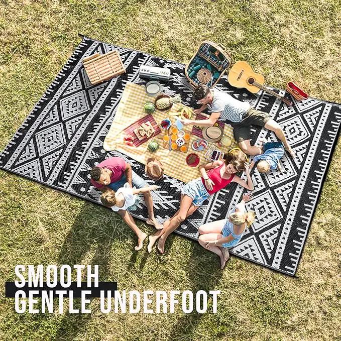 OLANLY Outdoor Rug Waterproof 4x6 ft, Reversible Outdoor Plastic Straw Rug, Boho Patio Rug, Indoor Outdoor Carpet, RV Mat Outside for Patio, Camp, Picnic, Balcony, Deck, Backyard, Black & White by GreenHaven Gardens