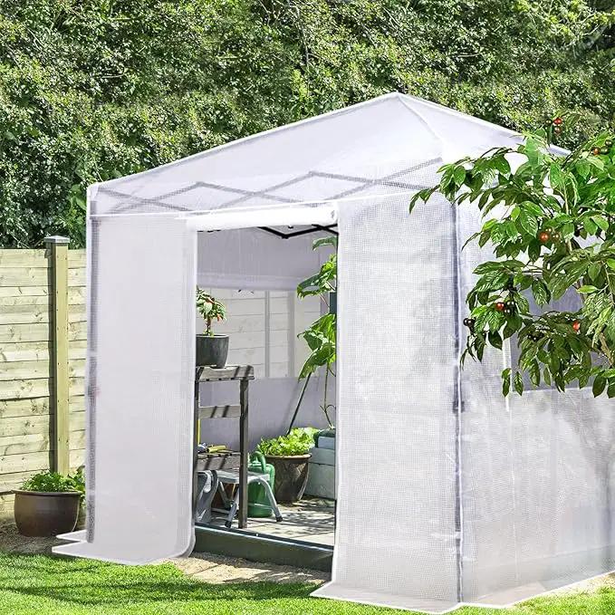 EAGLE PEAK 8x8 Portable Walk-in Greenhouse, Pop-up Indoor Outdoor Garden Green House, Zippered Doors and Windows, PE Cover, White by GreenHaven Gardens