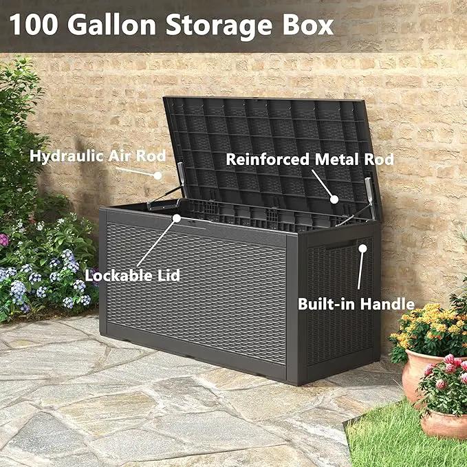 KAMABOKO 101 Gallon Waterproof Large Resin Deck Box, Lockable Large Outdoor Storage Boxes Indoor Outdoor Storage Container for Patio Cushions, Gardening Tools, Pool Supplies, Black by GreenHaven Gardens