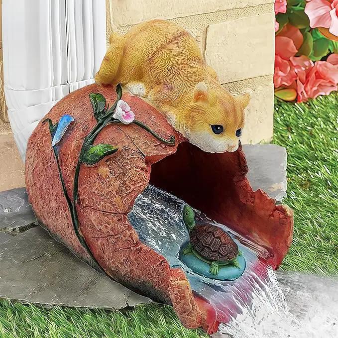 Funny Cat Garden Sculpture & Statue, Outdoor Decor Ornament, Gutter Diverter Rain, Downspout Extender, Eco-Friendly Resin, Splash Block, Perfect for 3"x4" Gutters, Unique Gift by GreenHaven Gardens