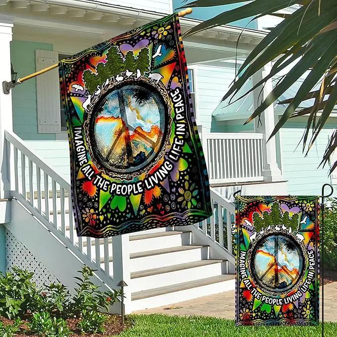 FLAGWIX All The People Living Life In Peace Hippie Flag - House Flag 30x40, Decorations For Home, Outside - Peace Sign, Boho, Hippie Decor, Double Sided, Heavy Duty Canvas Flag Indoor Outdoor by GreenHaven Gardens