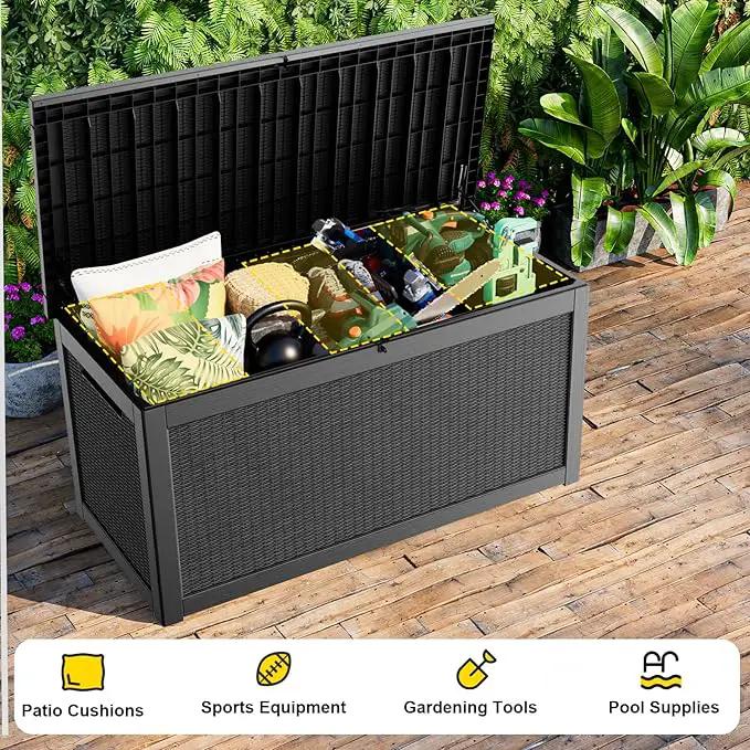 320 Gallon Deck Box Waterproof, UV Resistant Resin Outdoor Storage Box with Hydraulic Rod, Lockable Design and Enhanced Durability for Patio, Garden, and Poolside Use by GreenHaven Gardens