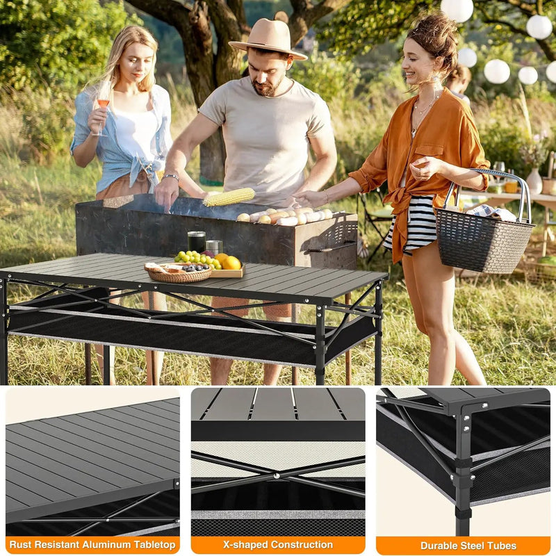 Folding Camping Table, Aluminum Roll-up Table with Storage Net and Carrying Bag, Outdoor Lightweight Camp Table for Picnic, Camping, Beach,Backyard, BBQ, Party, Patio by GreenHaven Gardens