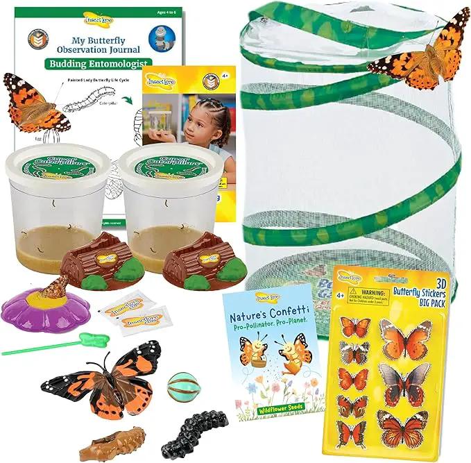 Insect Lore Butterfly Garden Kit with Live Caterpillars – Grow 10 Painted Lady Butterflies | STEM Learning Activity, Habitat with Journal, Stickers, Seeds & Figurines | As Seen on TV by GreenHaven Gardens