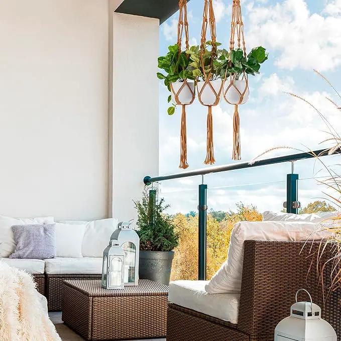 Sorbus Macrame Plant Hanger (6 Pack) Indoor Outdoor Hanging Plant Pots Cotton Rope, Elegant for Home, Patio, Garden (Brown) by GreenHaven Gardens