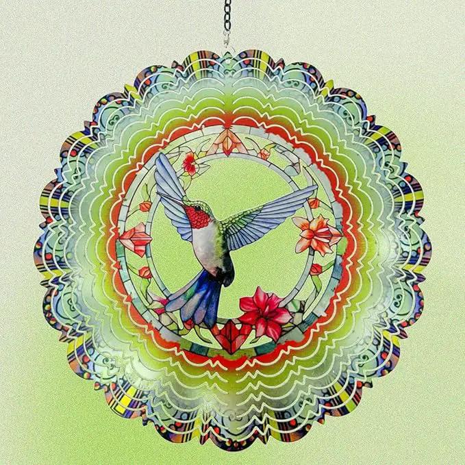 Metal Wind Spinners - Hummingbird 12 inch 3D Stainless Steel Hanging Wind Spinner Metal, Gifts for Women Mom Grandma Wife, for Indoor/Outdoor Decor, Yard Art, Garden Decoration by GreenHaven Gardens