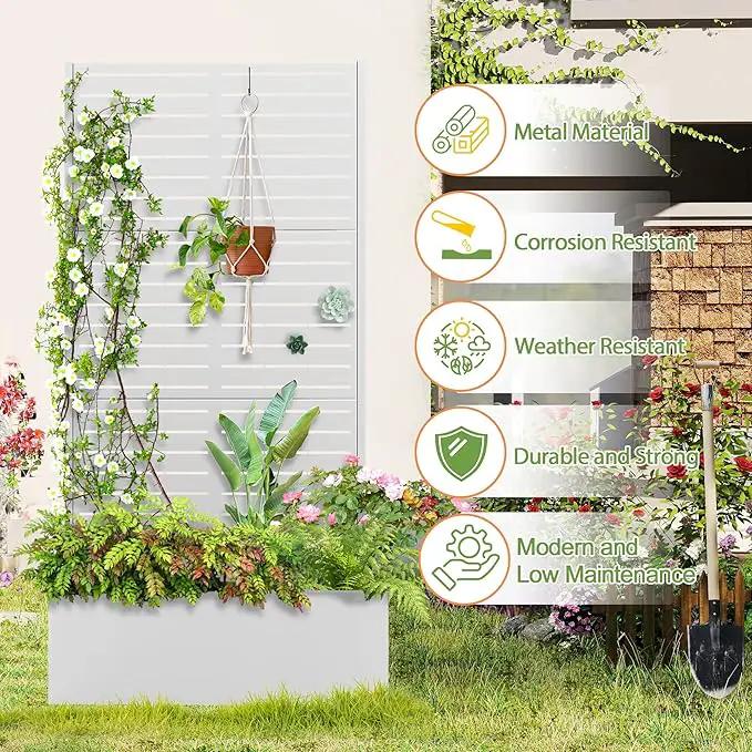 Trellis for Climbing Plants Outdoor，Mental Garden Bed with Drainage Holes Outdoor Privacy Screen Design Tall planters for herb Flower Vegetables 73"x35"x16", White-Louvered by GreenHaven Gardens