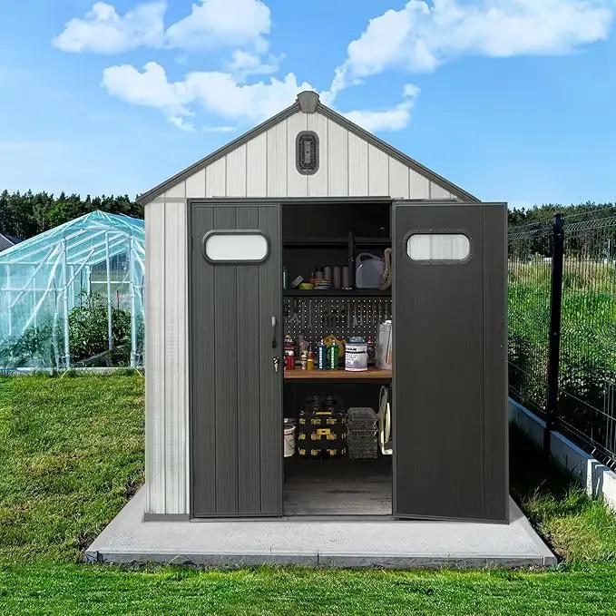 Domi 6x4 FT Outdoor Resin Storage Shed, All-Weather Double-Wall Storage Building for Backyard, Garden, Lawn Tools, Mower, Bike & Pool Equipment, Lockable Doors, Ventilated Roof, Grey by GreenHaven Gardens