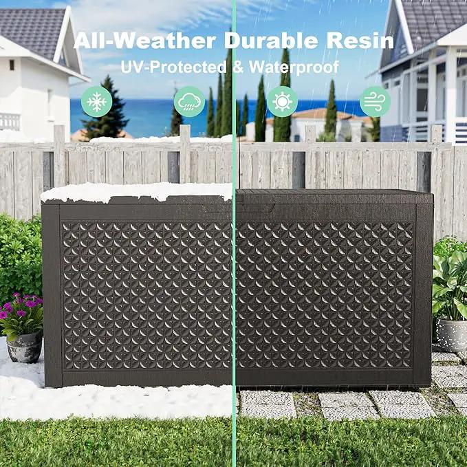 100 Gallon Resin Deck Box, Lockable Outdoor Storage Box for Patio Cushions Storage Furniture,Garden Tools, Pool Supplies, Weatherproof and UV Resistant（Black L） by GreenHaven Gardens
