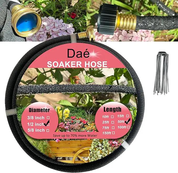 Rubber Soaker Hose, 1/2 inch, 50ft Garden Hose for Irrigation,Water-Saving up to 70%, Brass Connector Leak-Proof, Heavy-duty Hose, Watering for Trees,Lawns, Vegetables and Flowers. by GreenHaven Gardens