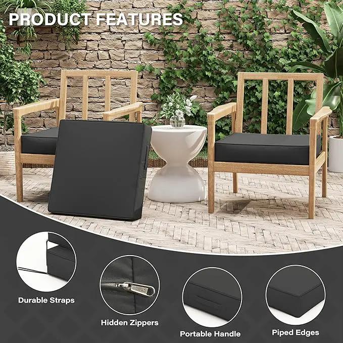 Patio Chair Cushions 22 X 22 X 4 Inch Waterproof Outdoor Seat Cushions for Patio Furniture, Outdoor Sofa Couch Pads with Ties & Handle, Set of 2, Grey by GreenHaven Gardens