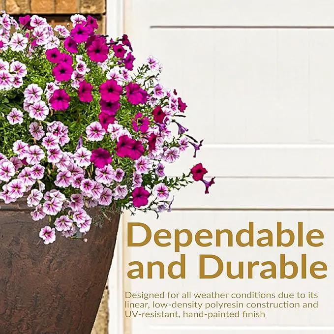 Sunnydaze 24-Inch Anjelica Large Plastic Pot for Plants - Outdoor Polyresin Round Planter with Drillable Drainage Holes - Rust by GreenHaven Gardens