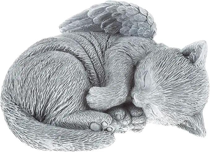 Pure Garden Cat Memorial Stone - Peaceful Sleeping Kitten Angel Statue for Garden, Remembrance, Grave Marker, and Loss - Pet Sympathy Gift (Gray) by GreenHaven Gardens