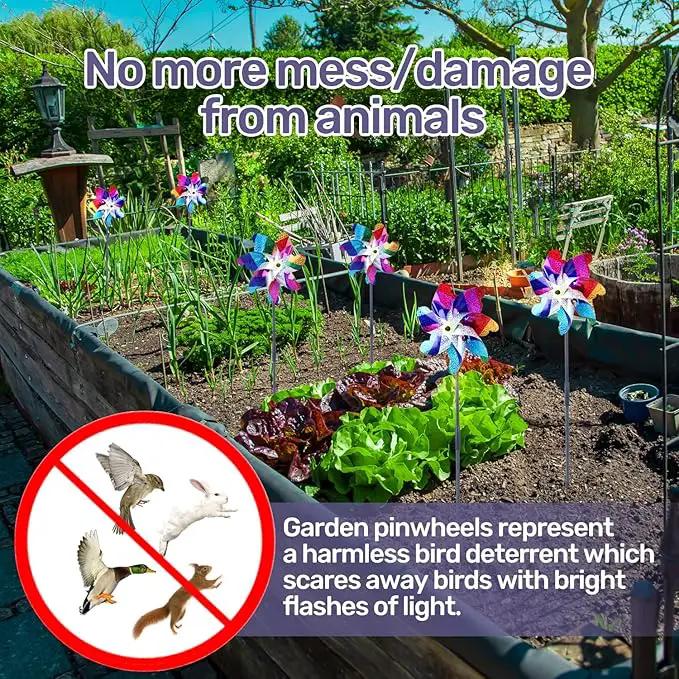 BATTIFE 10 Pack Sparkly Rainbow Pinwheels, Reflective Wind Spinner for Yard and Garden with Stakes, Decor Windmill to Scare Birds Away for Lawn and Patio by GreenHaven Gardens