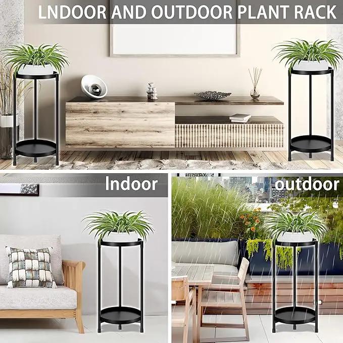 Plant Stand indoor outdoor - 2 Tier black Tall Metal Flower Pot Holder Potted Display Rack - Heavy Duty Corner Plant Shelf for Patio Garden Balcony Living Room Bedroom by GreenHaven Gardens