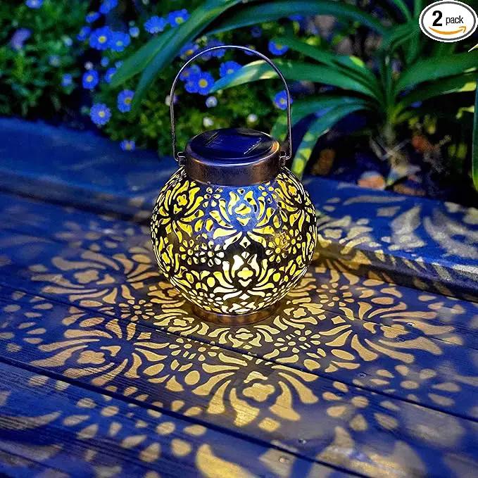 2 Pack Outdoor Solar Hanging Lantern Light LED Decorative Christmas Light for Garden Patio Courtyard Lawn and Tabletop with Hollowed-Out Design. Unique Gardening Gifts for Women. by GreenHaven Gardens