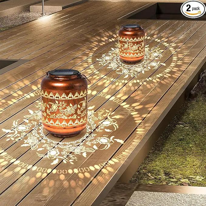 2Pack Bee Solar Lanterns Outdoor Hanging Waterproof Lanterns Garden Decor Christmas Gifts for Women Mom Grandma Metal Solar Lights Decoration Outside for Yard, Patio,Pathway Landscape by GreenHaven Gardens