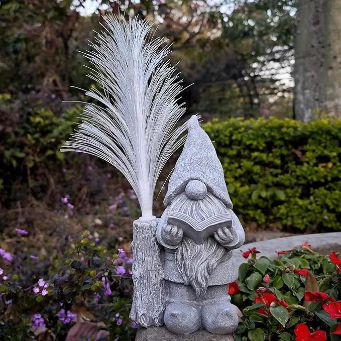 Gnomes Statue Solar Garden Decor,Resin Gnome Statues and Colour Changing Optical Fiber Solar Lights,Outdoor Decoration for Balcony, Garden, Patio, Yard, Lawn, Gifts for Mom Grandma by GreenHaven Gardens
