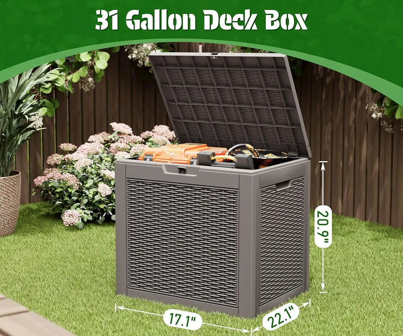 KAMABOKO 31 Gallon Outdoor Storage Box 2 Pack All-Weather Deck Box for Patio Furniture, Package Deliveries, Garden Tools, Pool Supplies & Cushions, Grey by GreenHaven Gardens